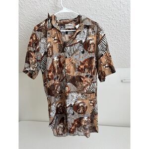Muhle Mens Handmade in Zuzuland Safari Animal Print Shirt Short Sleeve Button Up